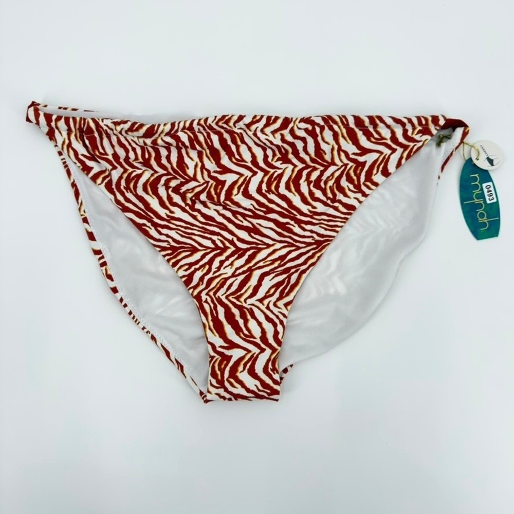 Mynah Womens Zebra Print High Leg Cheeky Bikini Bottom Brown White XL NEW